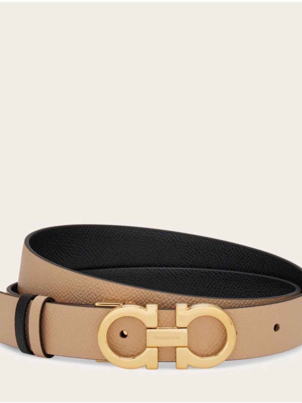 Salvatore Ferragamo Reversible Tan/Black Leather Belt with Gold Gancini Buckle